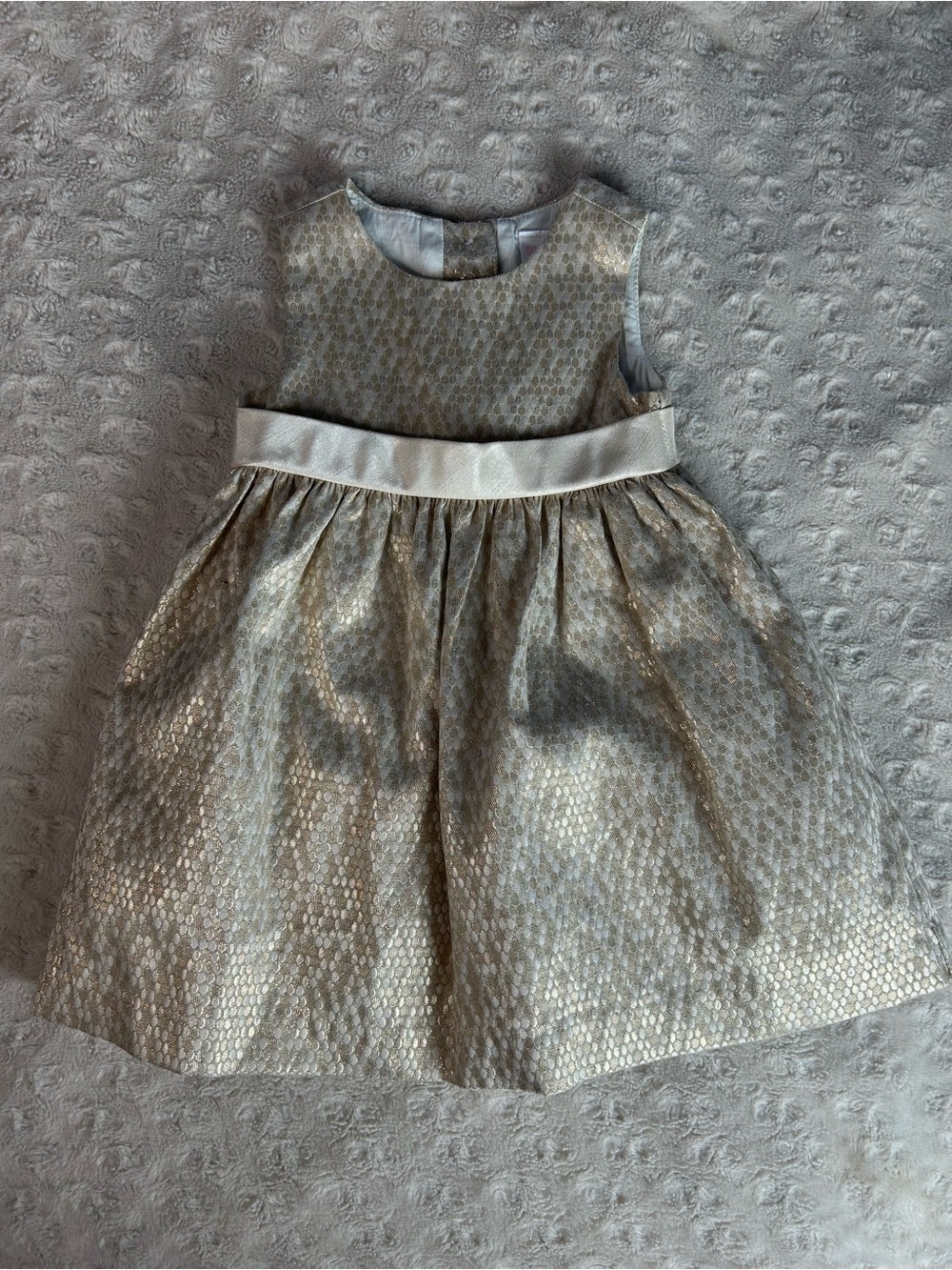 Gymboree Holiday Dress Size 3-6 Months Tan Gold Tone Bow